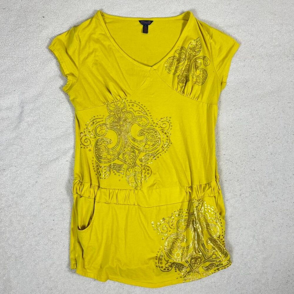 Dereon Y2K 2000s Mcbling Yellow Tee Dress